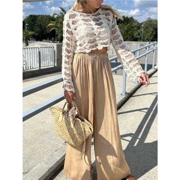Crochet Long Sleeve Knit Cover Up - Picture 2 of 8